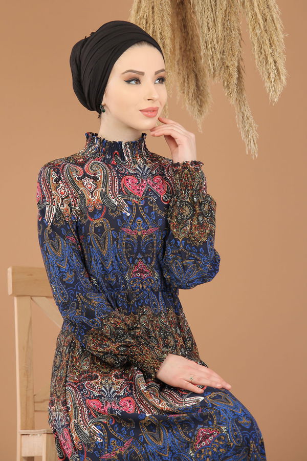 8411 DESENLİ ELBİSE Mavi - 8411