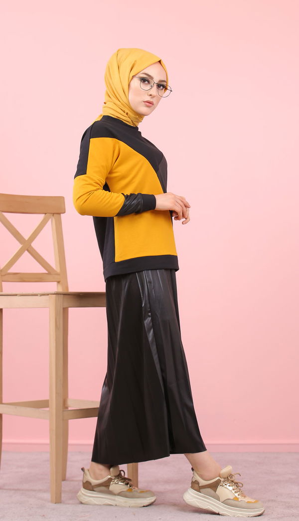 Plise Bluz Etek Siyah Bordo Siyah - 8311