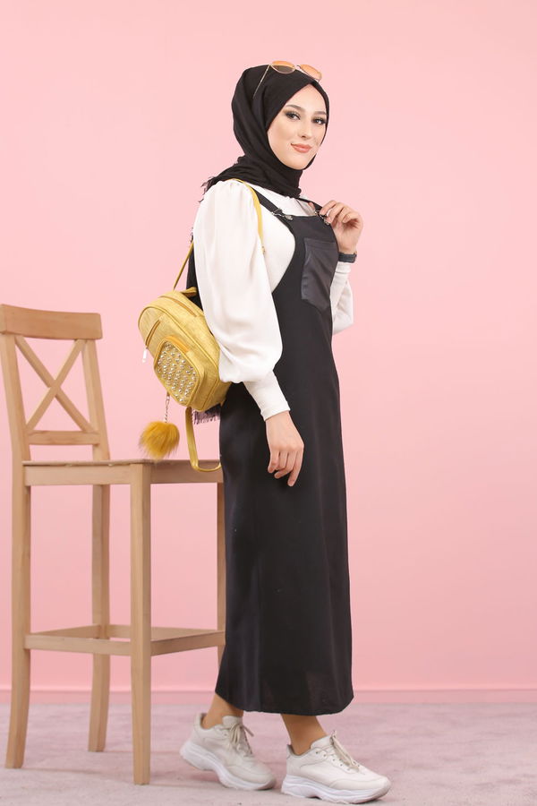 3006 Askılı Elbise Siyah - 3006