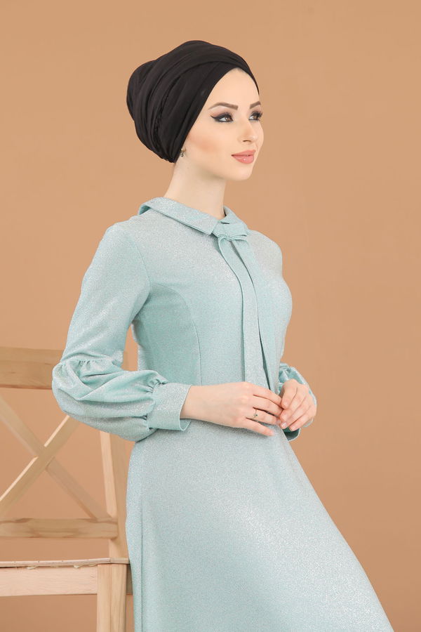 8418 SİMLİ ELBİSE Yeşil - 8418