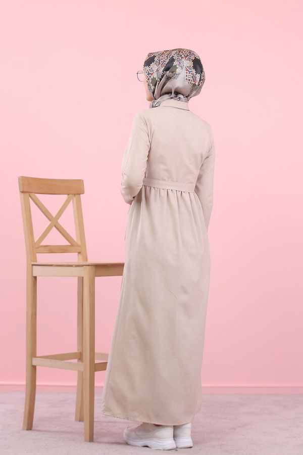 8357 CEPLİ YELEK ELBİSE Bej - 8357