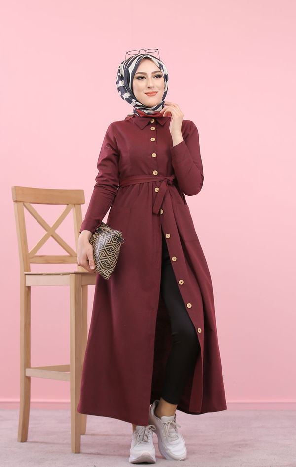 8357 CEPLİ YELEK ELBİSE Bordo - 8357 BORDO