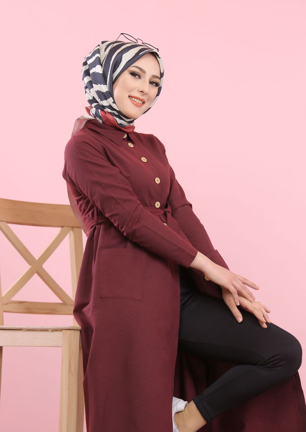 8357 CEPLİ YELEK ELBİSE Bordo - 8357 BORDO