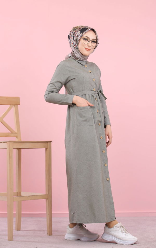 8357 CEPLİ YELEK ELBİSE Haki - 8357 HAKİ