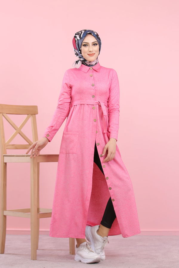 8357 CEPLİ YELEK ELBİSE Pembe - 8357 PEMBE