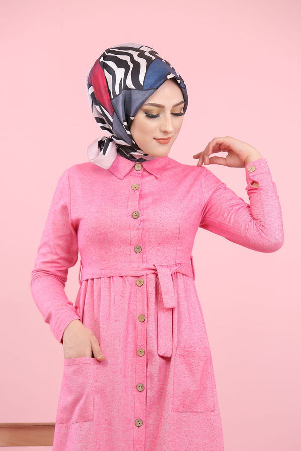 8357 CEPLİ YELEK ELBİSE Pembe - 8357 PEMBE