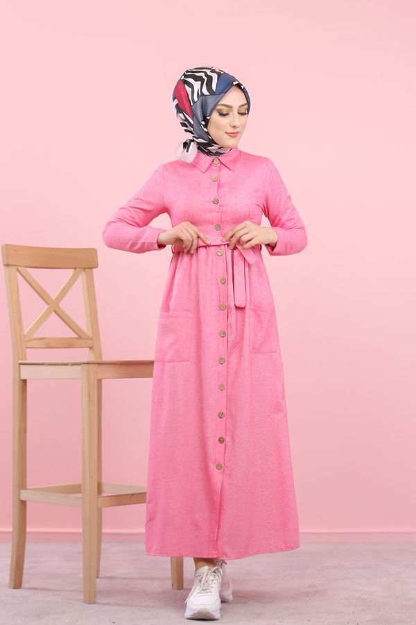 8357 CEPLİ YELEK ELBİSE Pembe - 8357 PEMBE