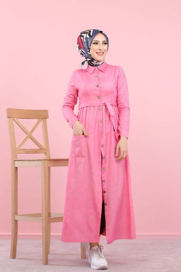 8357 CEPLİ YELEK ELBİSE Pembe - 8357 PEMBE