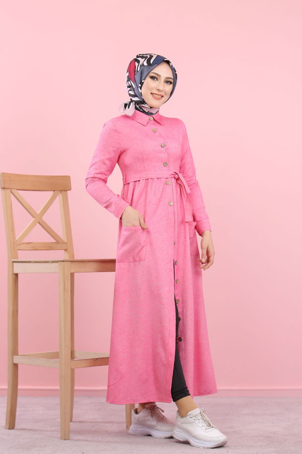 8357 CEPLİ YELEK ELBİSE Pembe - 8357 PEMBE