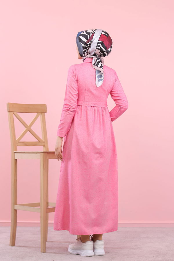 8357 CEPLİ YELEK ELBİSE Pembe - 8357 PEMBE