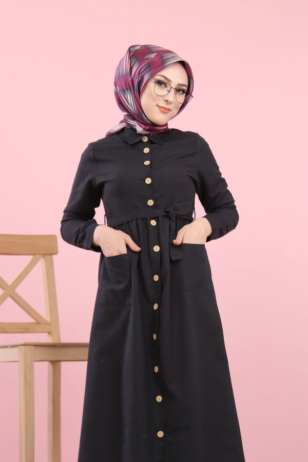 8357 CEPLİ YELEK ELBİSE Siyah - 8357