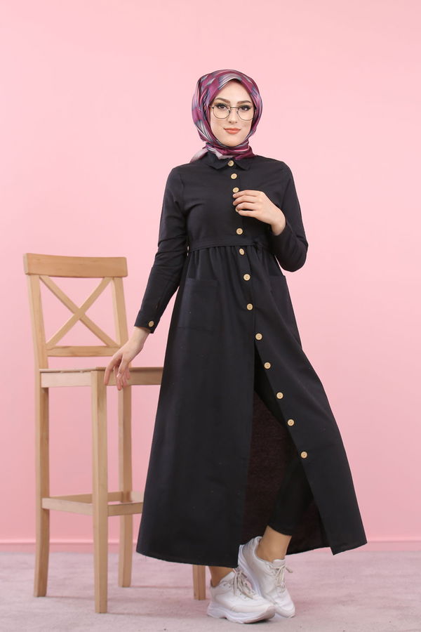 8357 CEPLİ YELEK ELBİSE Siyah - 8357