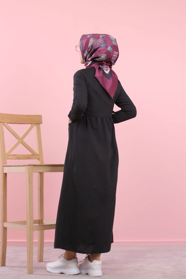 8357 CEPLİ YELEK ELBİSE Siyah - 8357