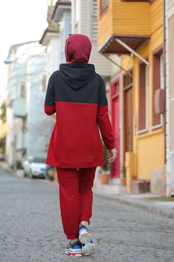 8397 LOVE BASKILI TUNİK PANTOLON Bordo - 8397