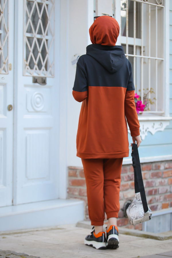 8397 LOVE BASKILI TUNİK PANTOLON Kiremit - 8397