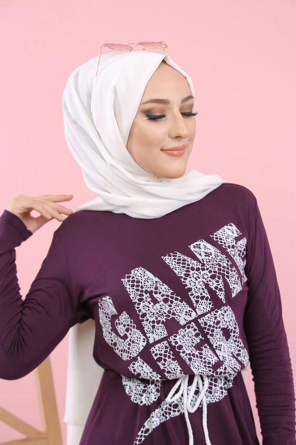 5252 BASKILI ELBiSE Mürdüm - 5252 MÜRDÜM
