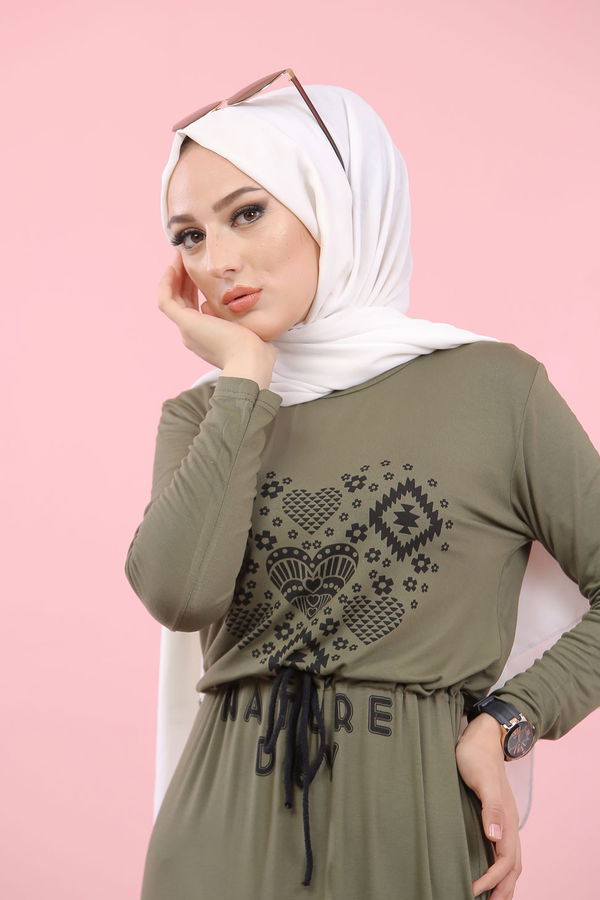 5253 BASKILI ELBiSE Haki - 5253