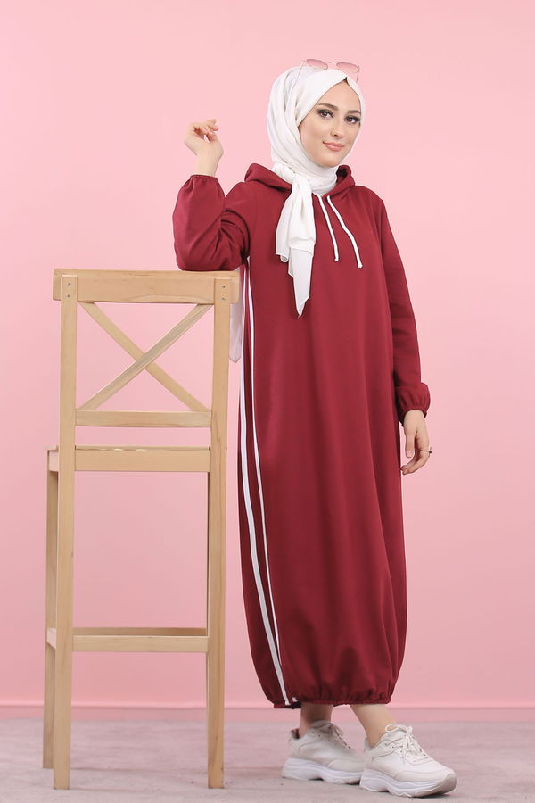 KAPSONLU ELBISE Bordo - 5257