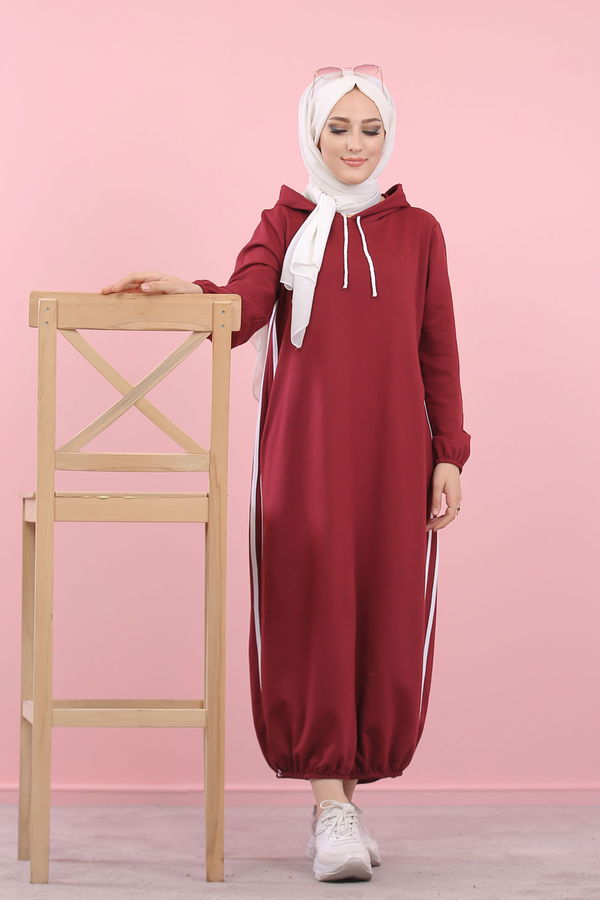 KAPSONLU ELBISE Bordo - 5257