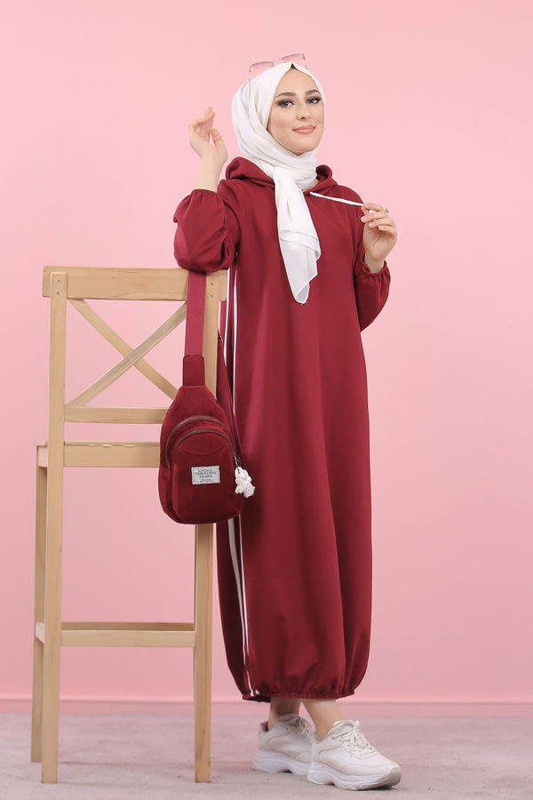 KAPSONLU ELBISE Bordo - 5257