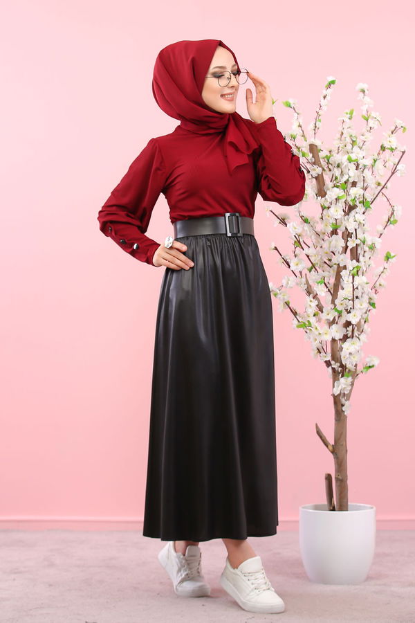 3019 ETEK BLUZ KOMBİN Bordo - 3019 BORDO