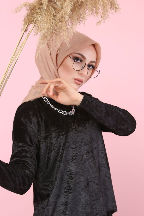 Kadife Tunik Etek Siyah Siyah - 7957 SİYAH