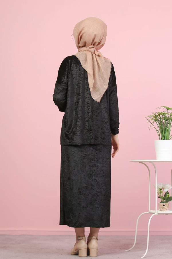 Kadife Tunik Etek Siyah Siyah - 7957 SİYAH