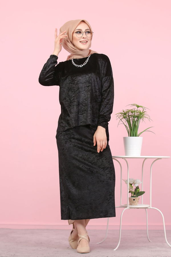 Kadife Tunik Etek Siyah Siyah - 7957 SİYAH