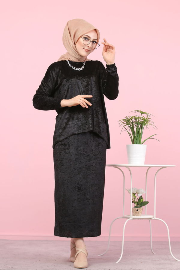 Kadife Tunik Etek Siyah Siyah - 7957 SİYAH