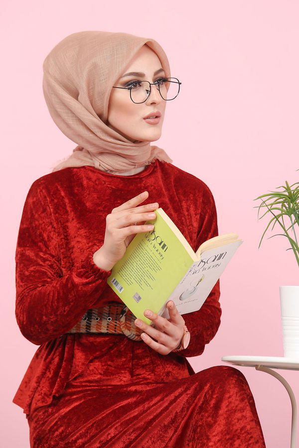 Kadife Tunik Etek Siyah Kiremit - 7957