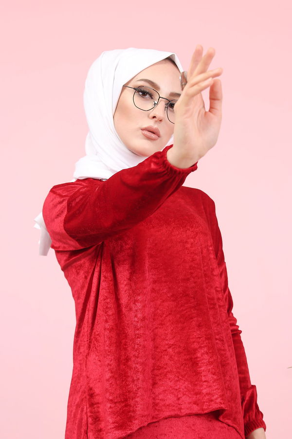 Kadife Tunik Etek Siyah Bordo - 7957