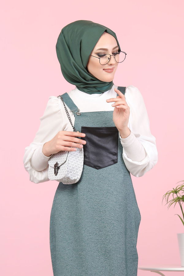 3006 Askılı Elbise Yeşil - 3006