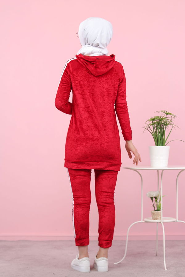 Kadife Tunik Pantolon Siyah  Bordo - 8187 BORDO