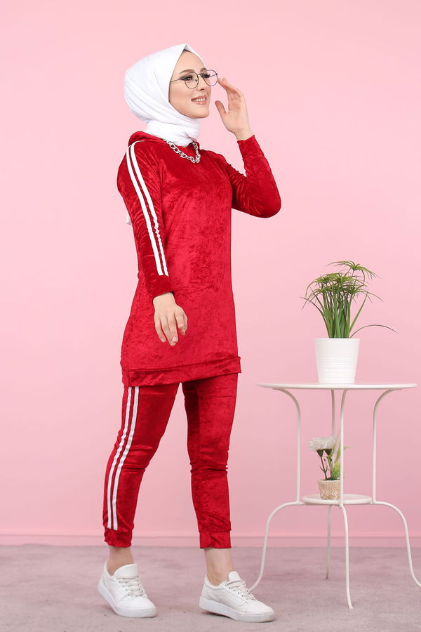 Kadife Tunik Pantolon Siyah  Bordo - 8187 BORDO