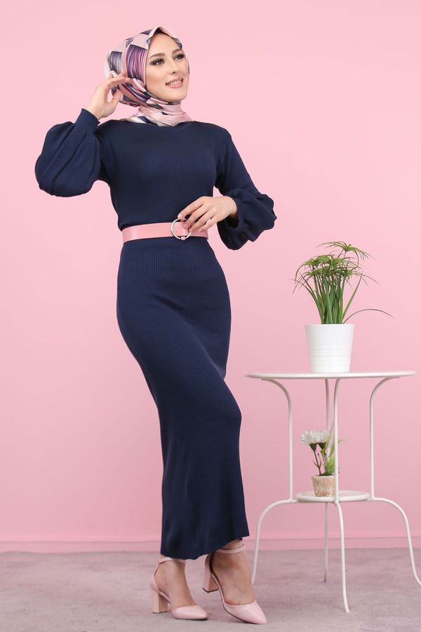 Triko Elbise Siyah  Lacivert - 7925