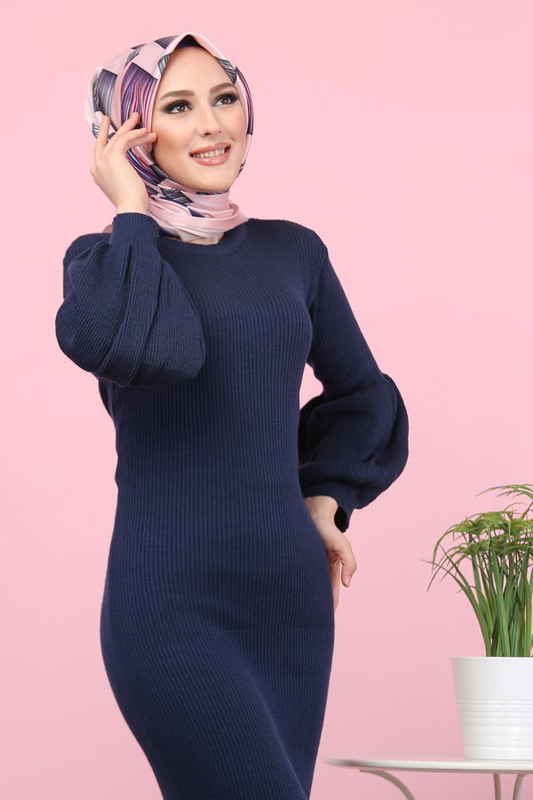 Triko Elbise Siyah  Lacivert - 7925