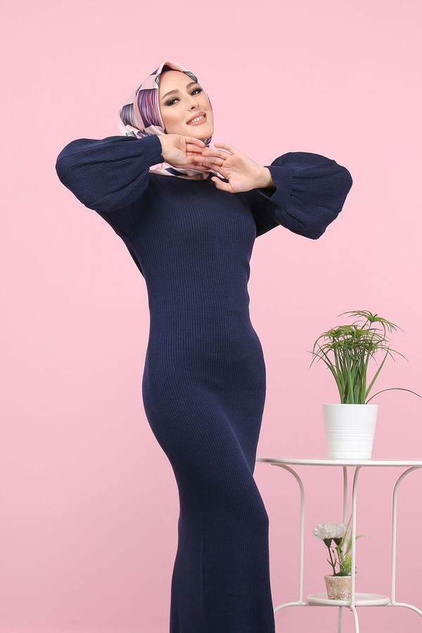 Triko Elbise Siyah  Lacivert - 7925