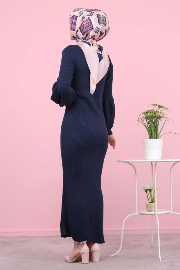 Triko Elbise Siyah  Lacivert - 7925