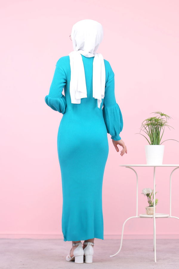 Triko Elbise Siyah  Yeşil - 7925