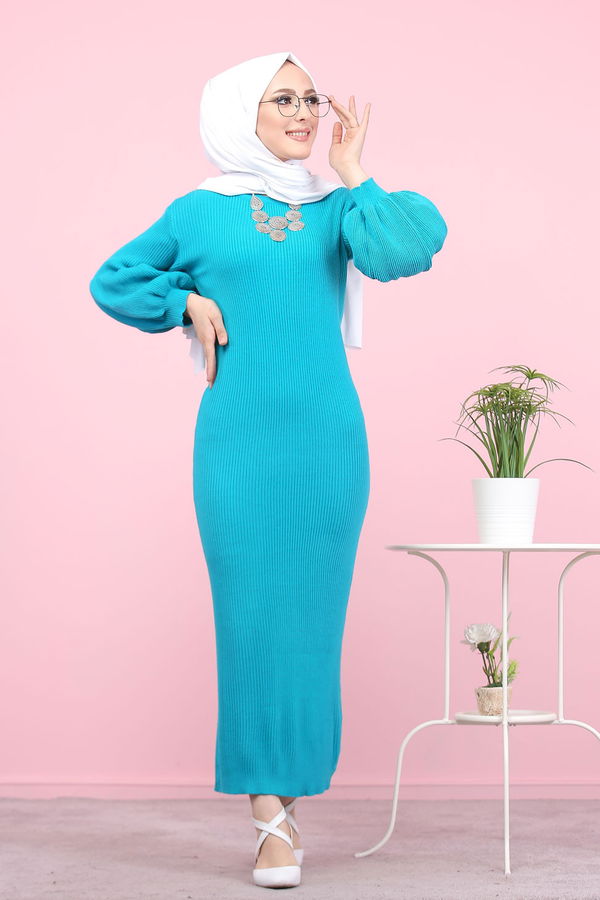 Triko Elbise Siyah  Yeşil - 7925