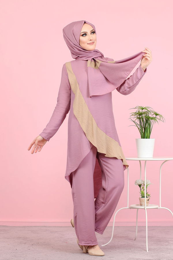 3043 TUNİK PANTOLON ŞAL Pembe - 3043