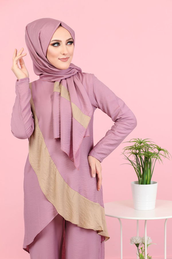 3043 TUNİK PANTOLON ŞAL Pembe - 3043