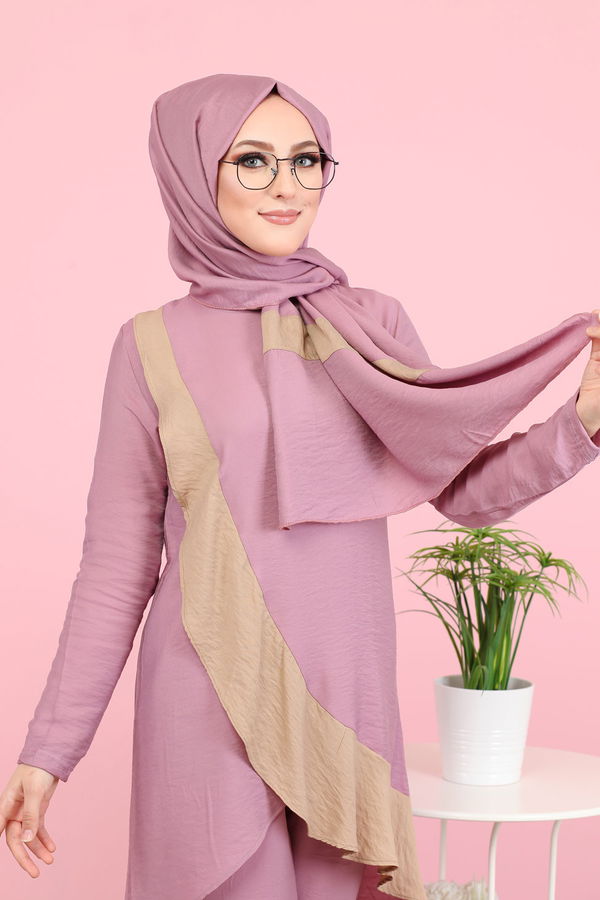 3043 TUNİK PANTOLON ŞAL Pembe - 3043
