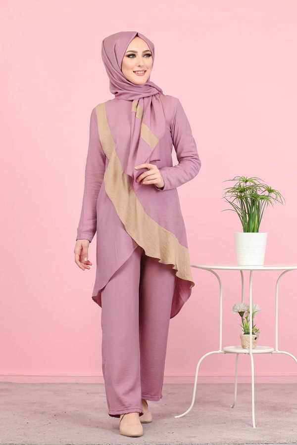 3043 TUNİK PANTOLON ŞAL Pembe - 3043