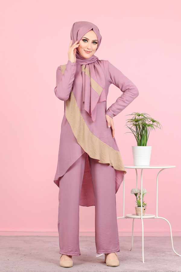 3043 TUNİK PANTOLON ŞAL Pembe - 3043