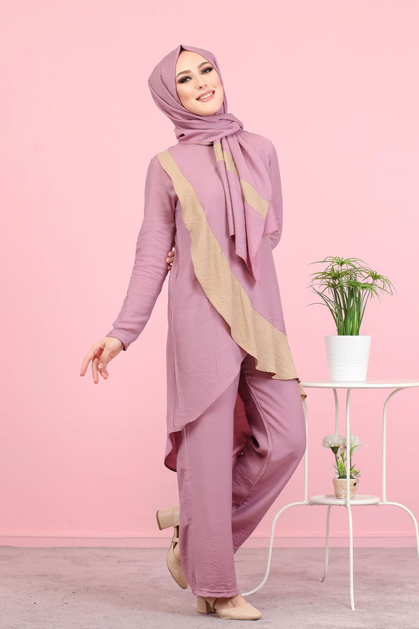 3043 TUNİK PANTOLON ŞAL Pembe - 3043