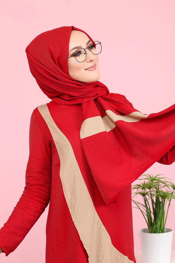 3043 TUNİK PANTOLON ŞAL Kırmızı - 3043