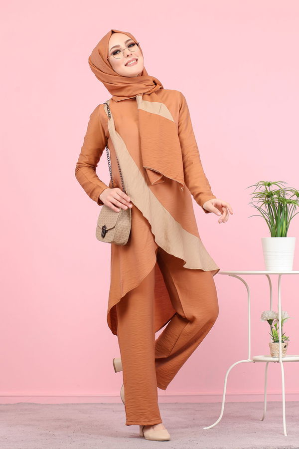 3043 TUNİK PANTOLON ŞAL Kiremit - 3043