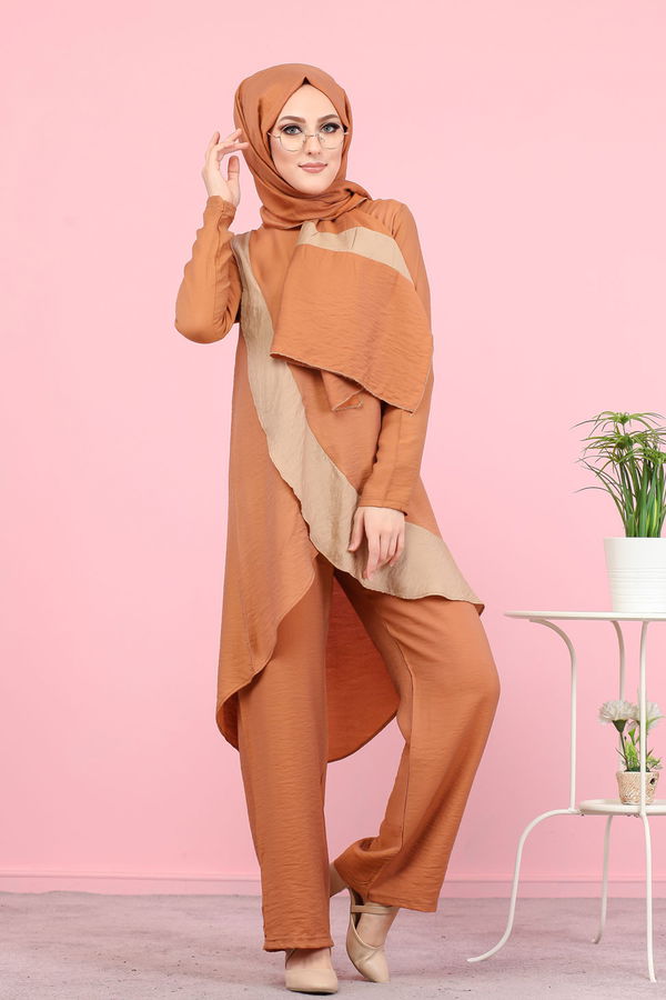 3043 TUNİK PANTOLON ŞAL Kiremit - 3043