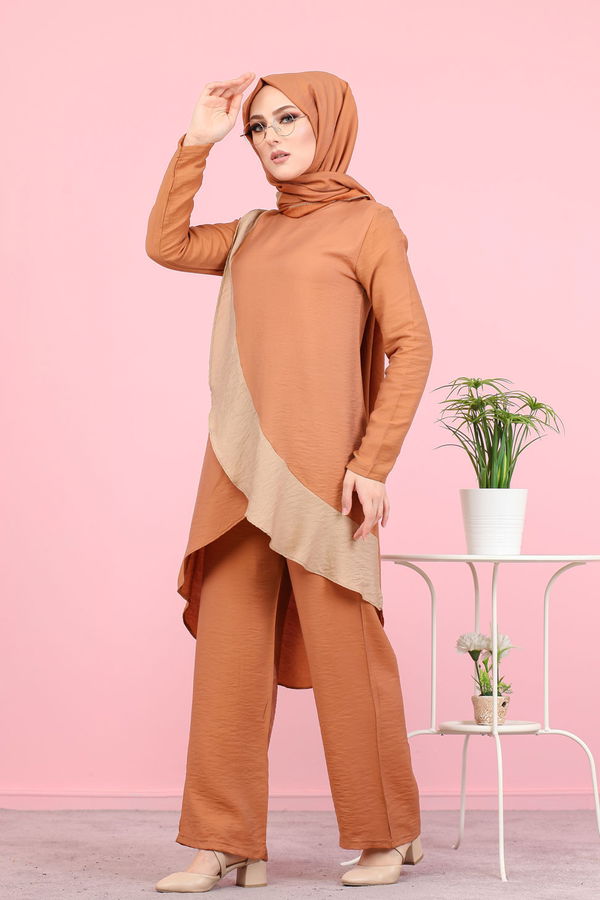 3043 TUNİK PANTOLON ŞAL Kiremit - 3043